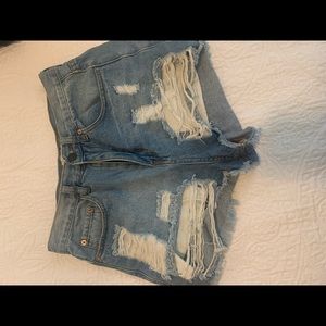 Distressed denim shorts